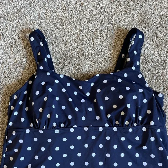 Lands' End Swimsuit Navy Blue White Polka Dot Tankini Top 18D and Skirt 18 - Picture 2 of 9